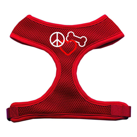 Peace, Love, Bone Design Soft Mesh Harnesses Red Small