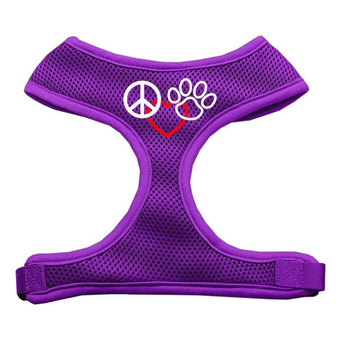 Peace, Love, Paw Design Soft Mesh Harnesses Purple Small