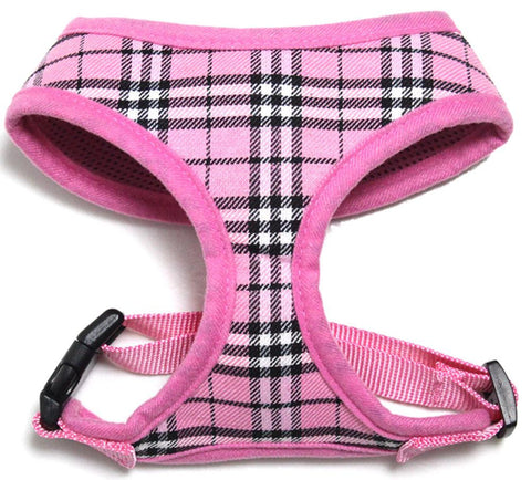 Plaid Mesh Pet Harness Light Pink Large