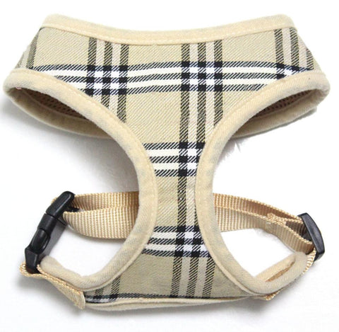 Plaid Mesh Pet Harness Cream Medium