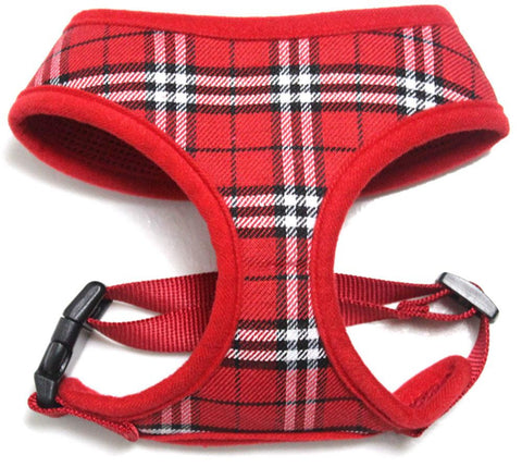 Plaid Mesh Pet Harness Red Medium