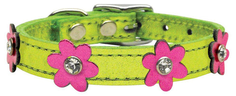 Flower Leather Metallic Lime Green w- Metallic Pink Flowers 12