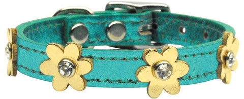 Flower Leather Metallic Turquoise w- Gold Flowers 12