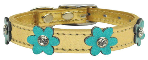 Flower Leather Gold w- Metallic Turquoise Flowers 14