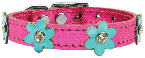 Flower Leather Metallic Pink w- Metallic Turquoise Flowers 14