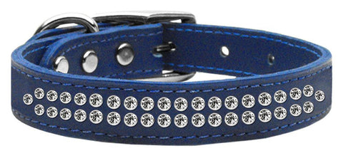 Two Row Clear Jeweled Leather Blue 16