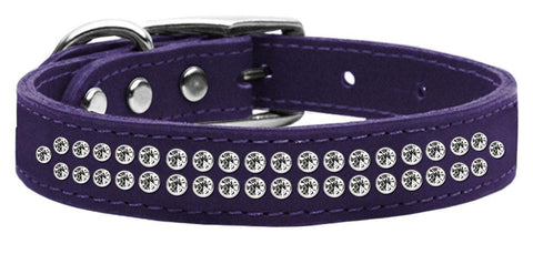 Two Row Clear Jeweled Leather Purple 16