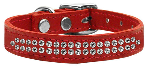 Two Row Clear Jeweled Leather Red 18