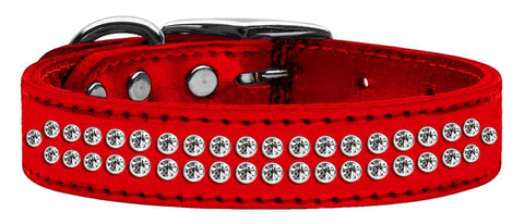 Two Row Clear Crystal Metallic Leather Red 20