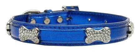 Metallic Crystal Bone Collars Blue Large