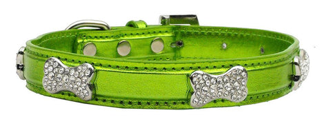 Metallic Crystal Bone Collars Lime Green Extra Small