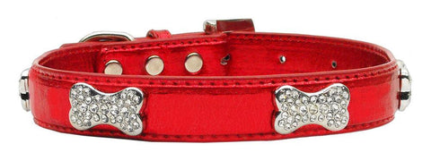 Metallic Crystal Bone Collars Red Extra Small