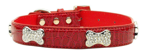 Faux Croc Crystal Bone Collars Red Large