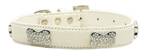 Faux Croc Crystal Bone Collars White Medium