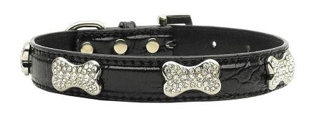 Faux Croc Crystal Bone Collars Black Small